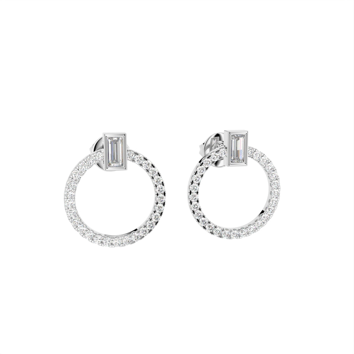 18K Round Diamond Hoop Earrings — 3D VIEW