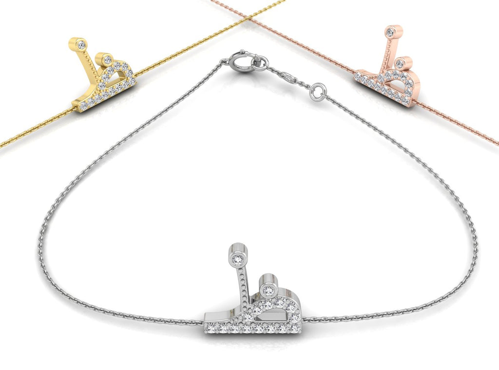 vimg:FJ1314|vimg:FJ2087|18K White Gold Arabic Alphabet Round Diamond Bracelet — 3 COLOR