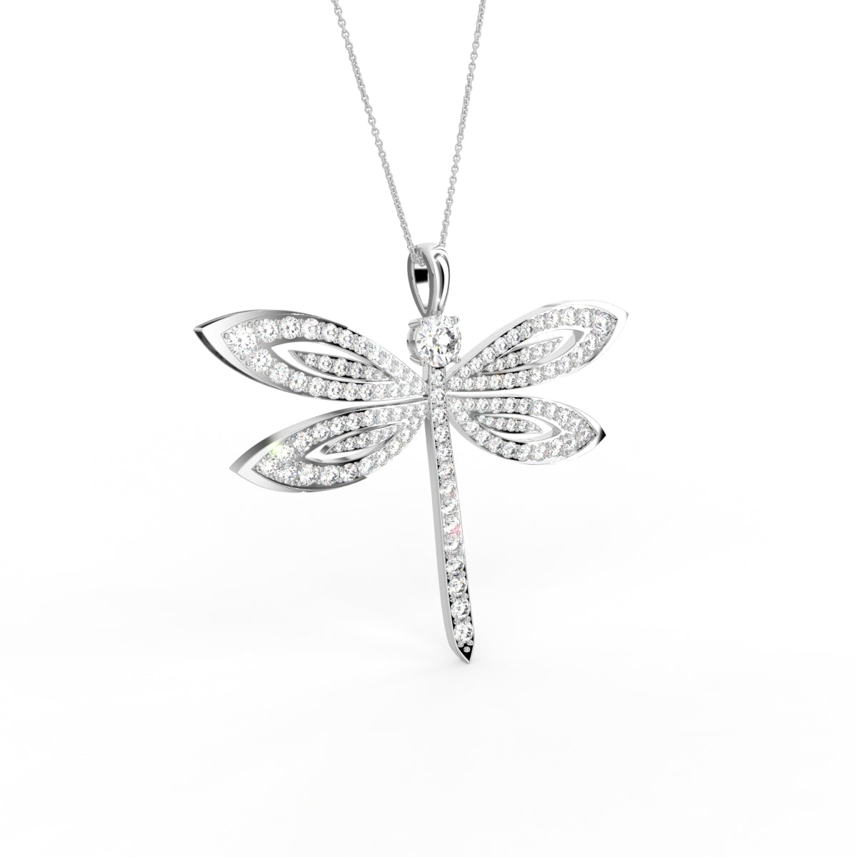 18K Dragonfly Pave Diamond Pendant — 3D VIEW