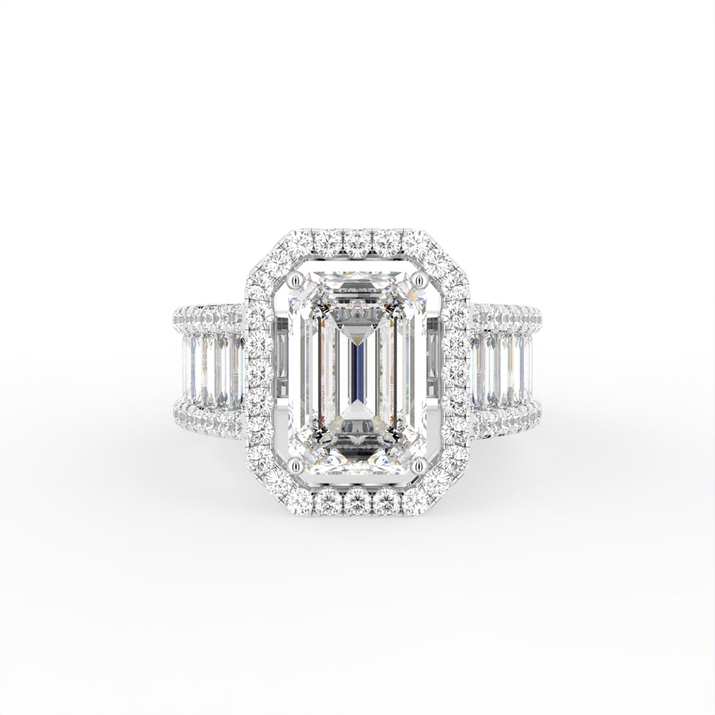 18K Halo Emerald Diamond Engagement Ring — TOP