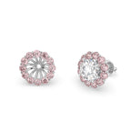 18K Pink Halo Round Diamond Earrings — 3D VIEW