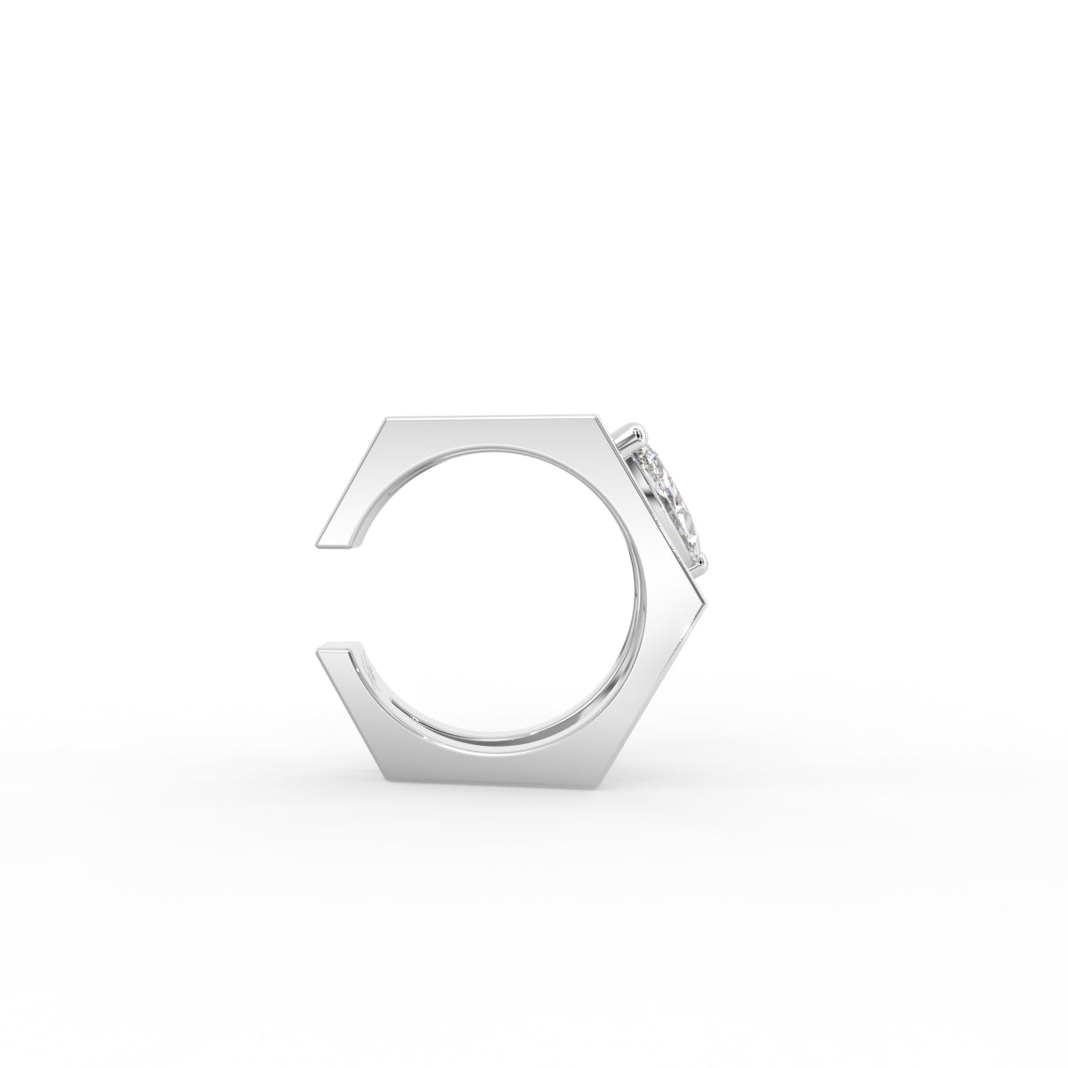 18K White Gold Hexagon Diamond Stud Earrings — SIDE VIEW