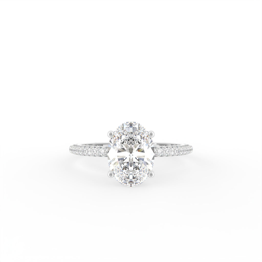 18K Shoulder Set Oval Diamond Engagement Ring — TOP
