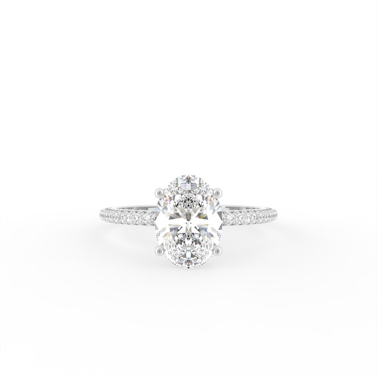 18K Shoulder Set Oval Diamond Engagement Ring — TOP