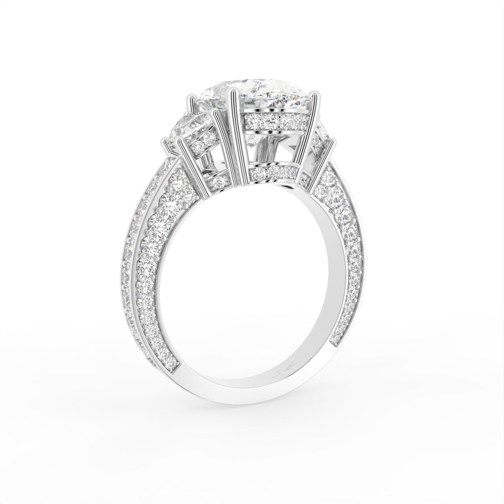 18K Shoulder Set Oval Diamond Ring — 3D VIEW