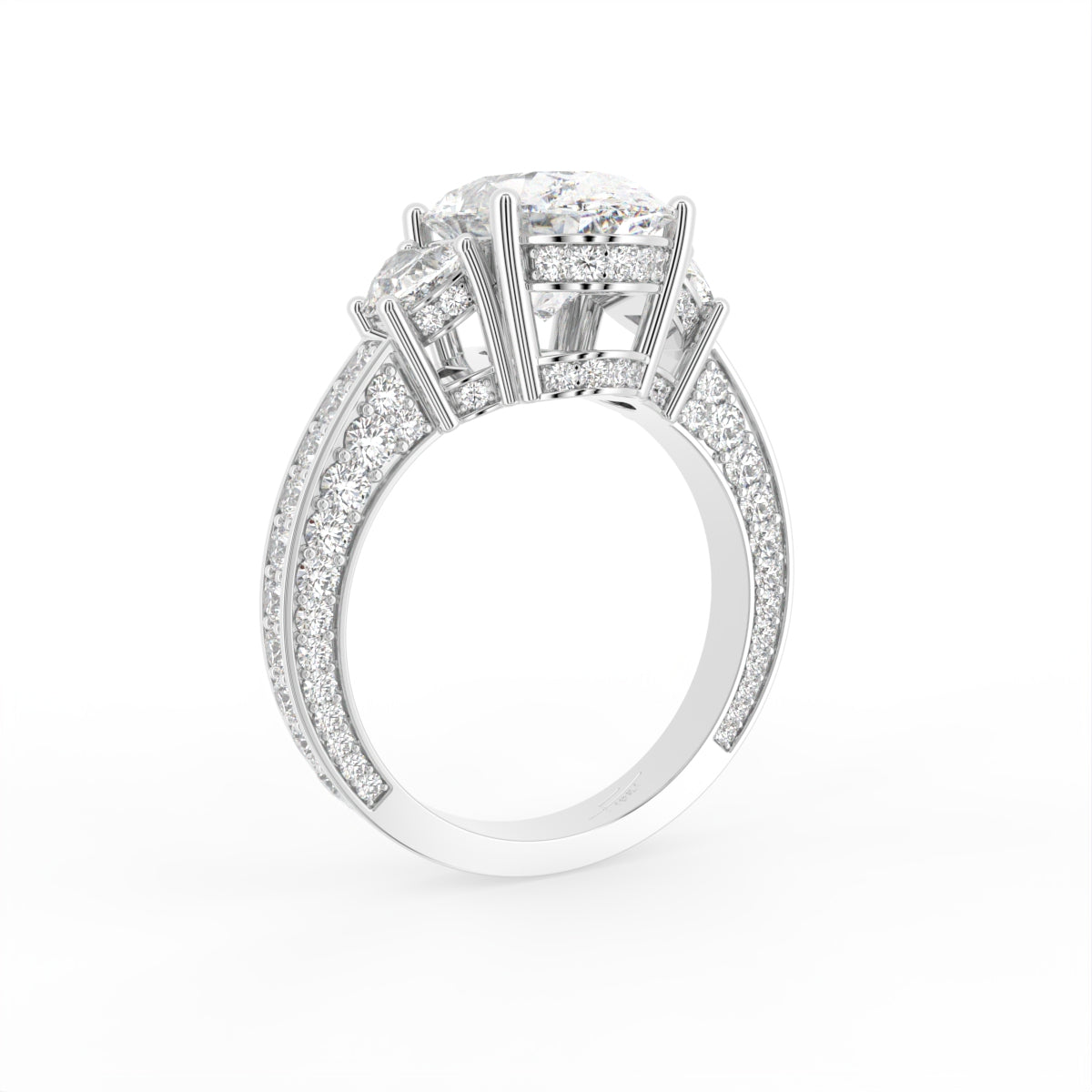 18K Shoulder Set Oval Diamond Ring — 3D VIEW