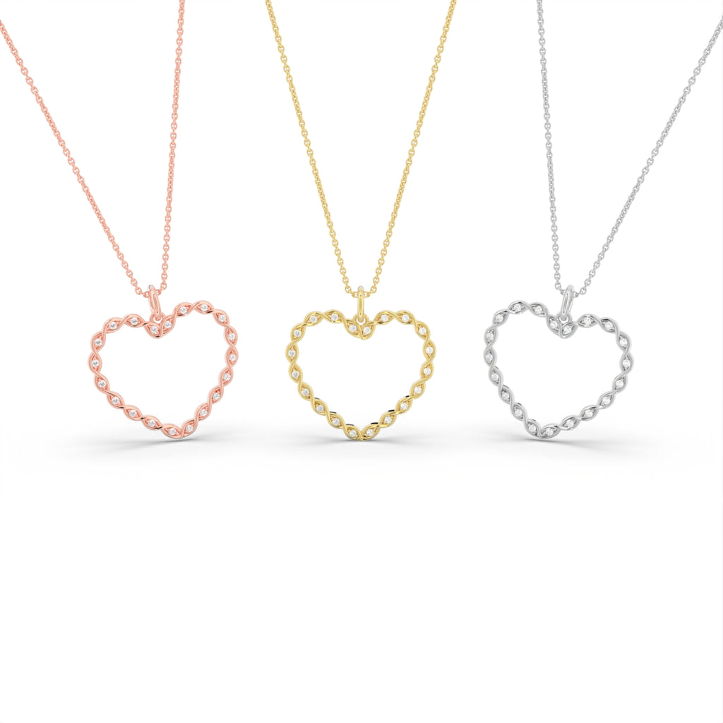 18K Heart Round Diamond Pendant — 3 COLOR