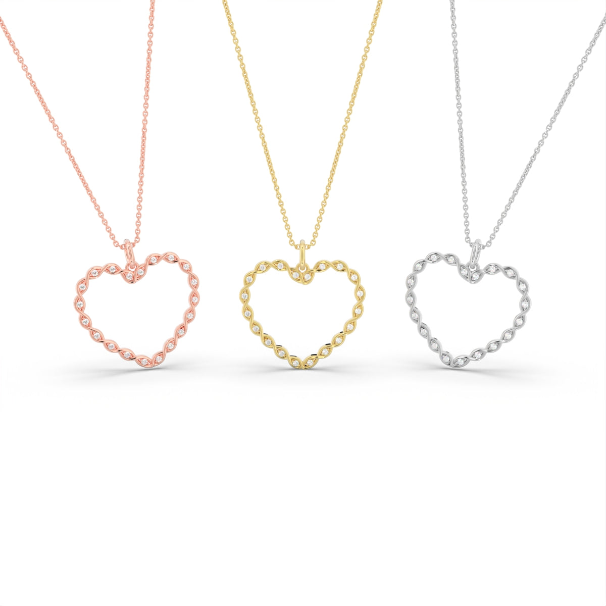 18K Heart Round Diamond Pendant — 3 COLOR