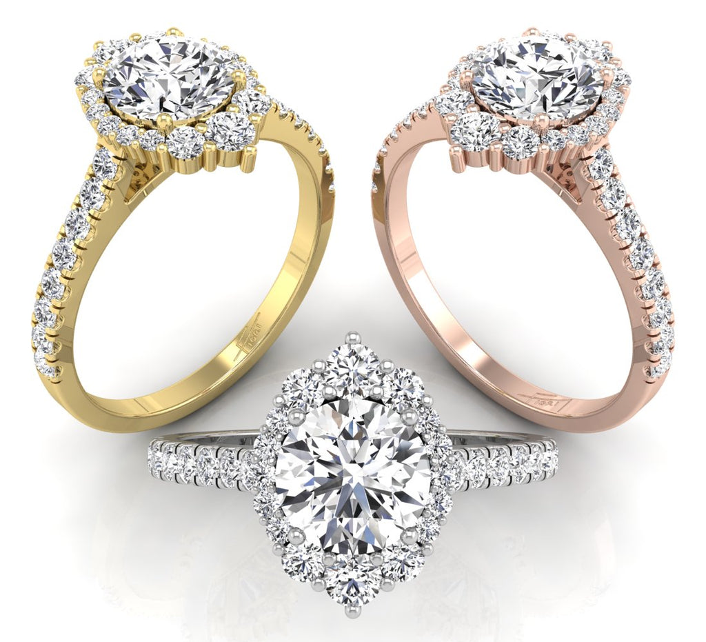 18K Halo Round Diamond Ring — 3 COLOR