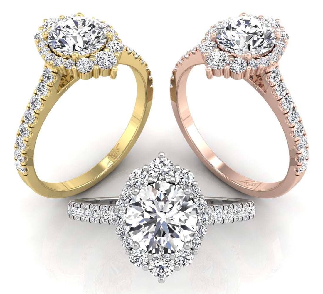 18K Halo Round Diamond Ring — 3 COLOR