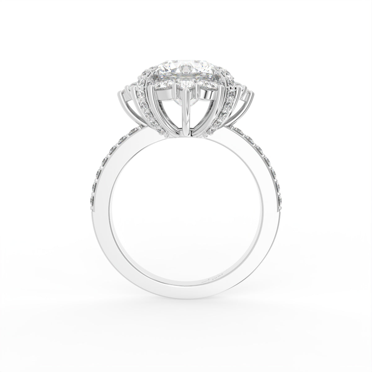 18K Solitaire Halo Round Diamond Ring — FRONT