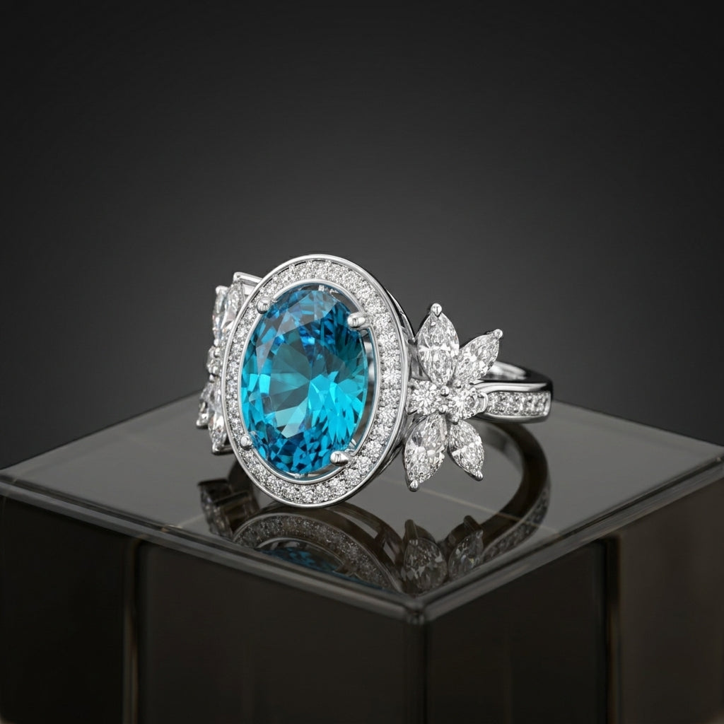 18K Yellow Gold Halo Oval Diamond Ring