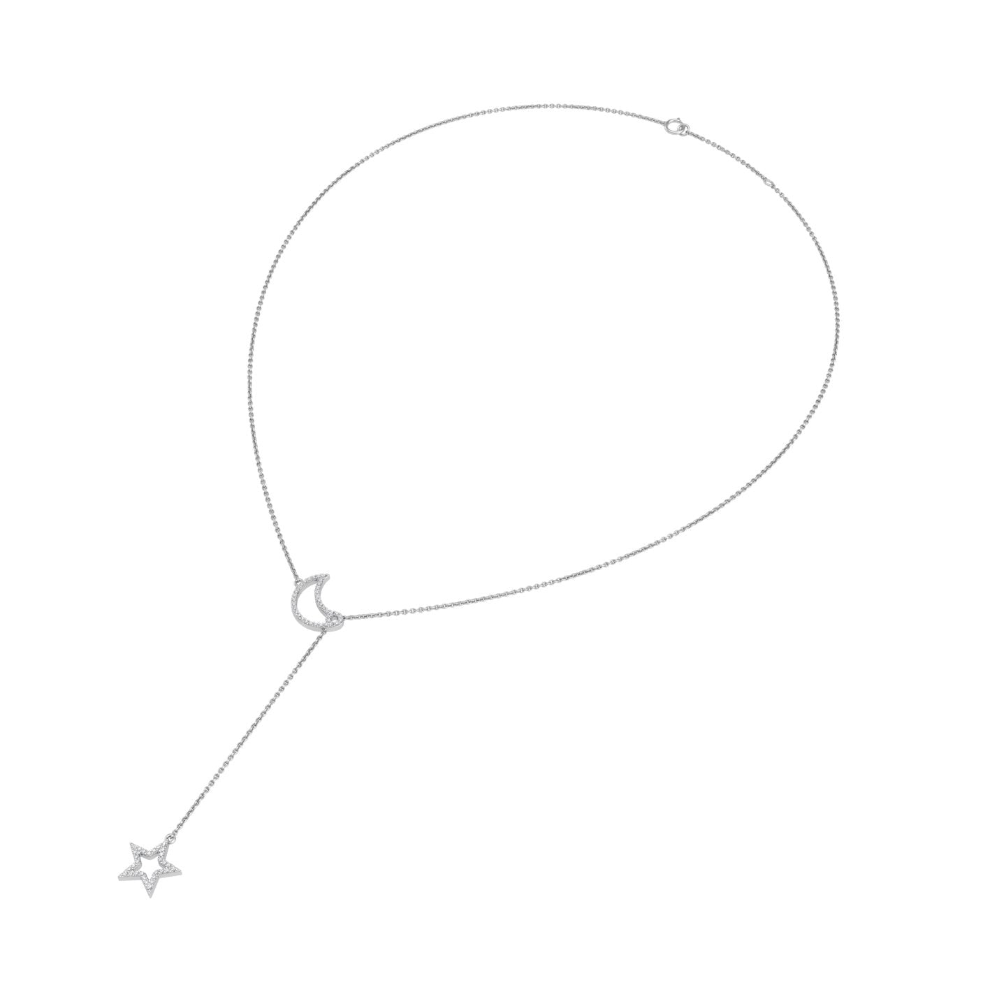 18K Cascading Drop Diamond Choker Necklace — 3D VIEW