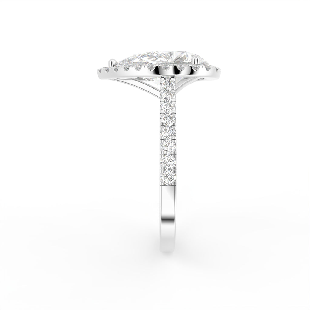 vimg:FJ4399|vimg:FJSTWG00082|18K White Gold Halo Pear Diamond Ring — SIDE