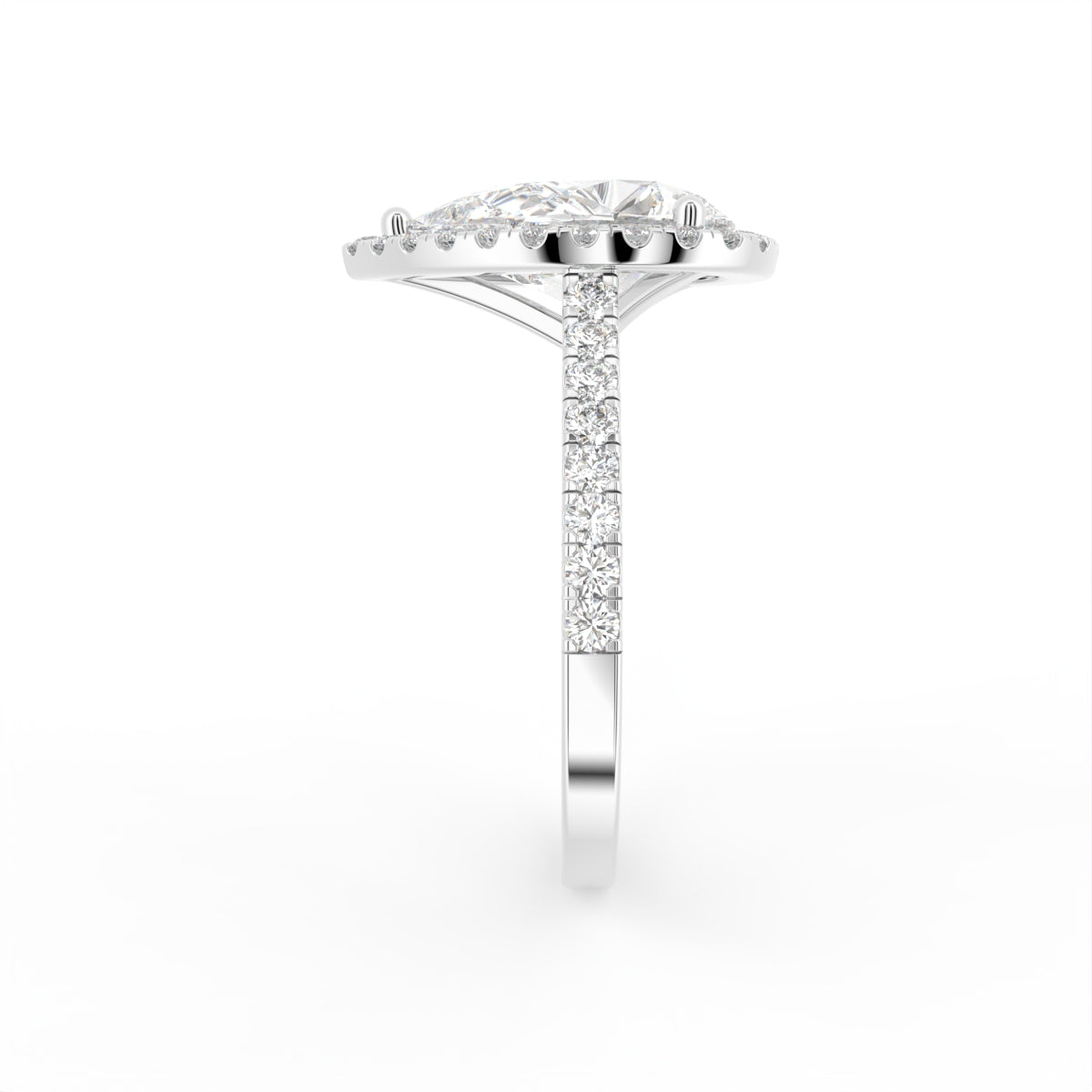 vimg:FJ4399|vimg:FJSTWG00082|18K White Gold Halo Pear Diamond Ring — SIDE