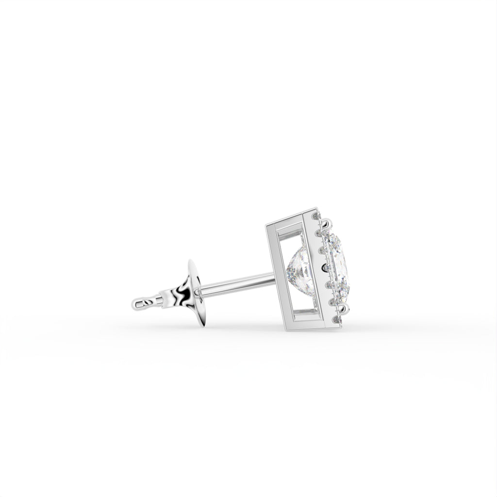 18K Princess Halo Diamond Earrings — SIDE VIEW