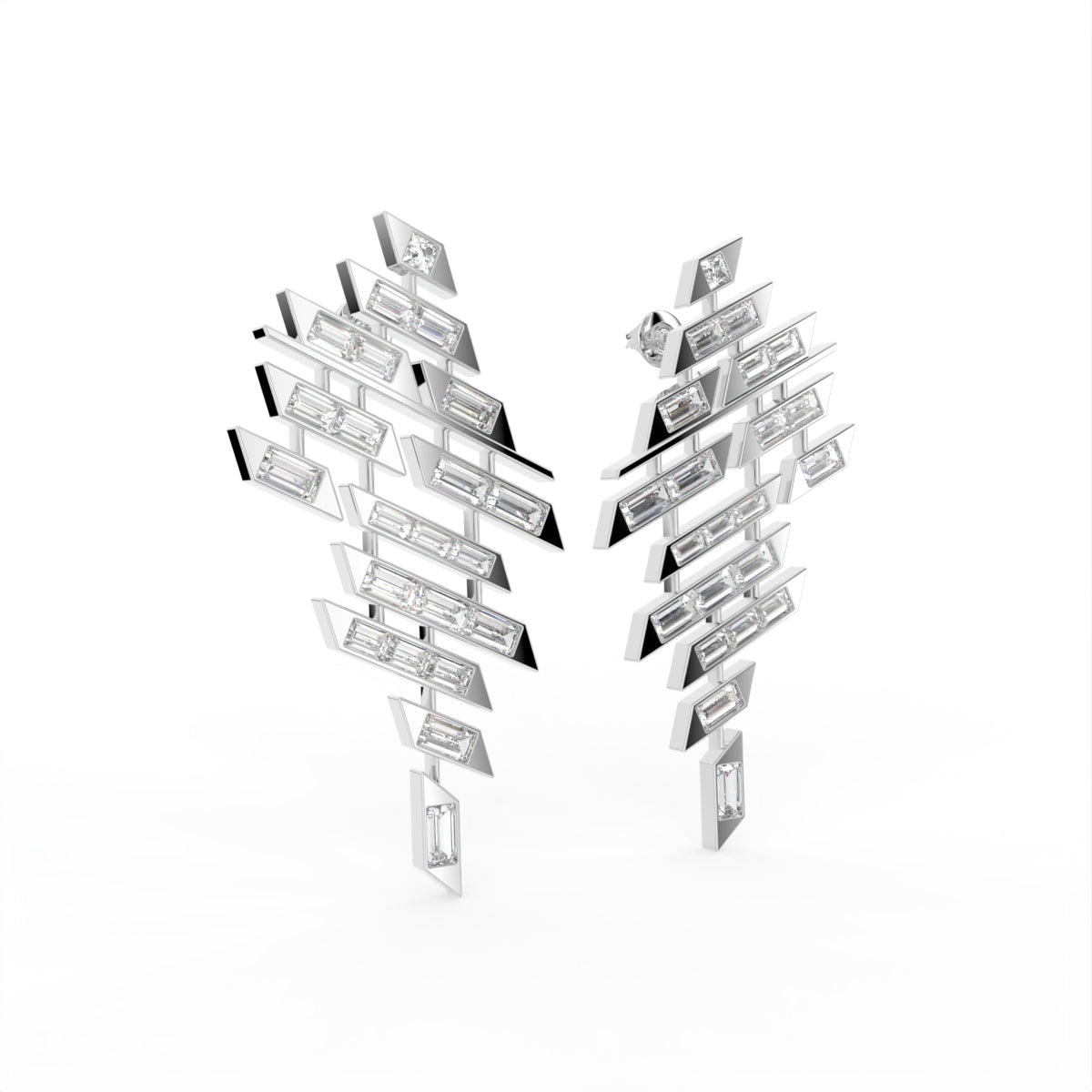 18K Geometric Drop Bespoke Diamond Earrings — 3D VIEW