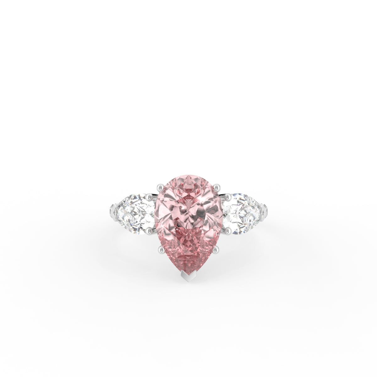 18K Trilogy Pear Diamond Engagement Ring — TOP