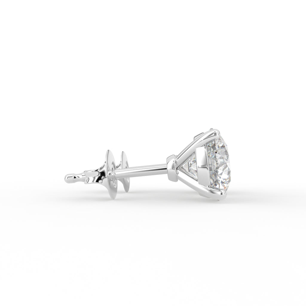 18K Round Solitaire Diamond Earrings — SIDE VIEW