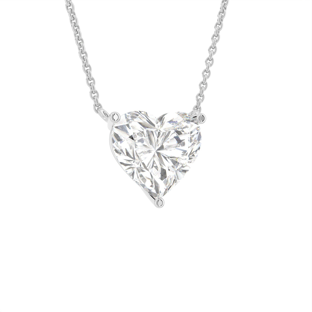 18K White Gold Solitaire Heart Diamond Pendant — 3D VIEW