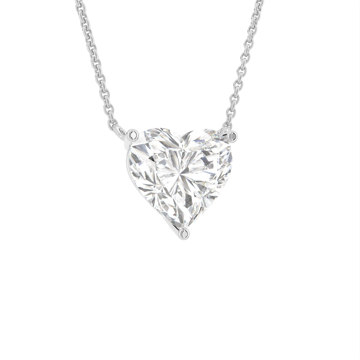 18K White Gold Solitaire Heart Diamond Pendant — 3D VIEW