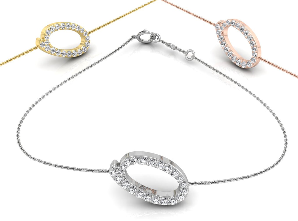 18K Rose Gold Alphabet Round Diamond Bracelet — 3 COLOR