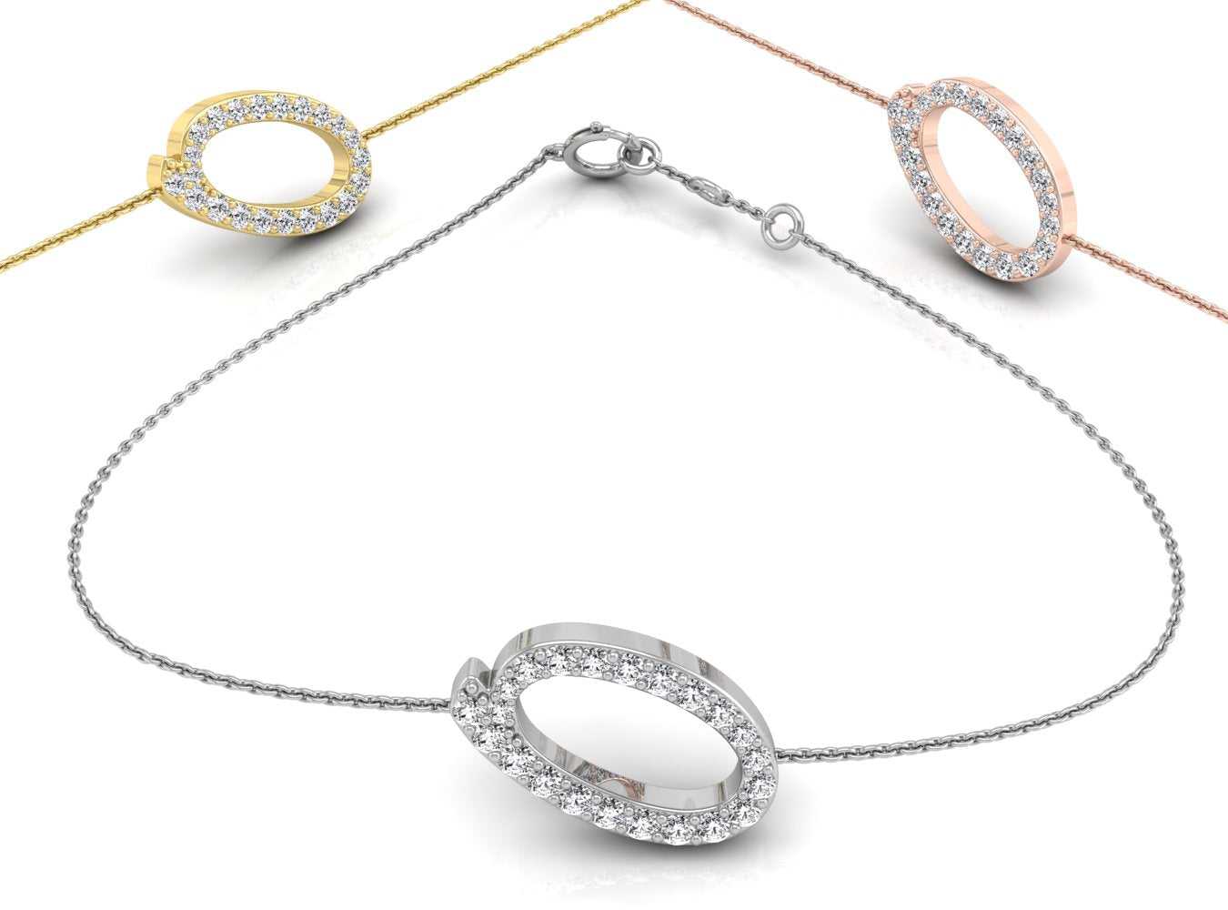 18K Rose Gold Alphabet Round Diamond Bracelet — 3 COLOR