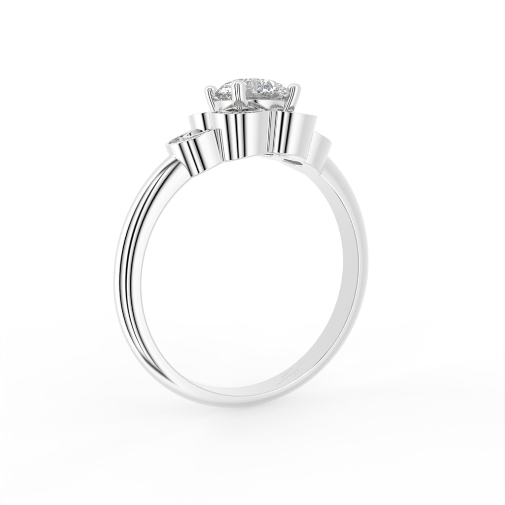 18K White Gold Floral Round Diamond Ring — TOP