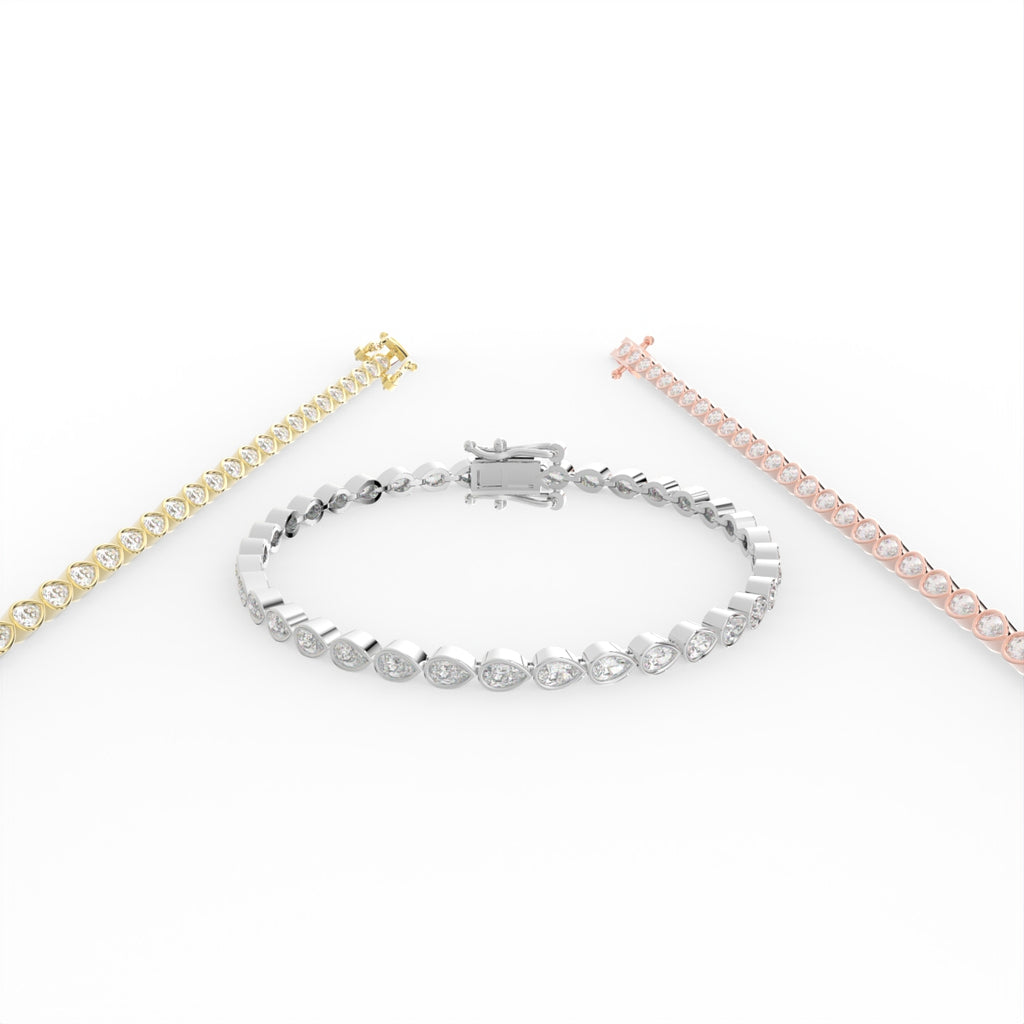 18K Pear Diamond Bezel Bracelet — 3 COLOR