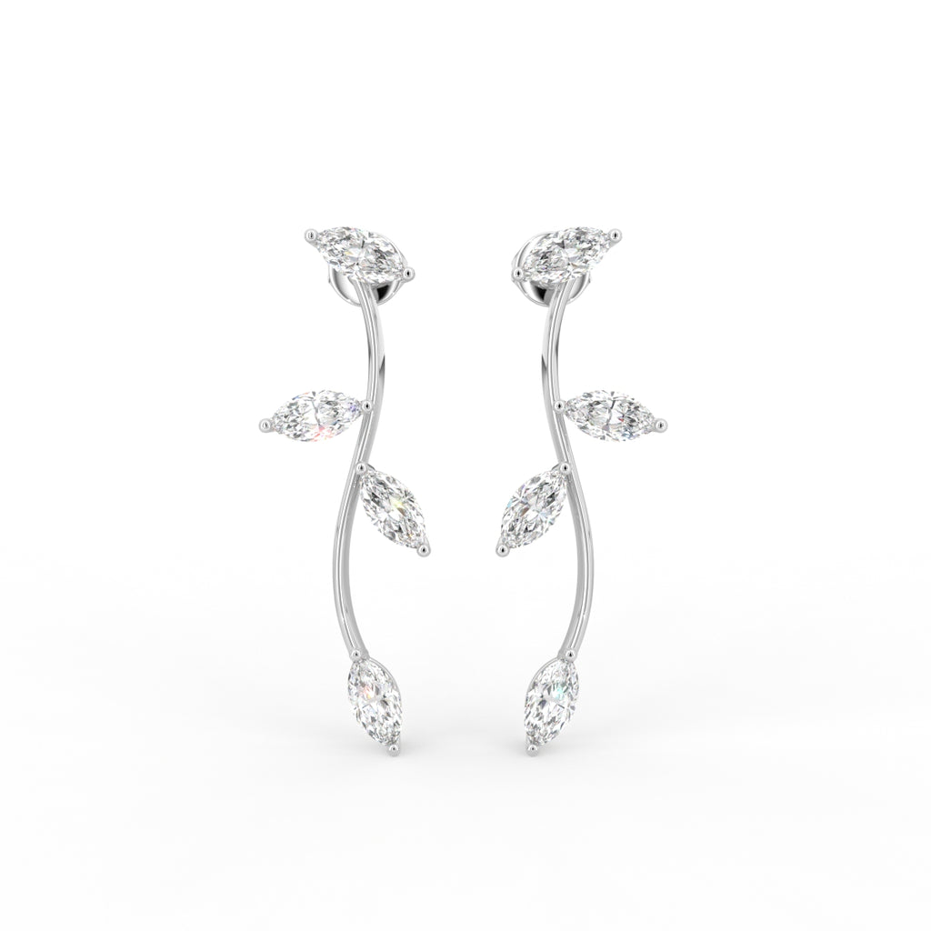 14K White Gold Marquise Leaf Diamond Drop Earrings — TOP