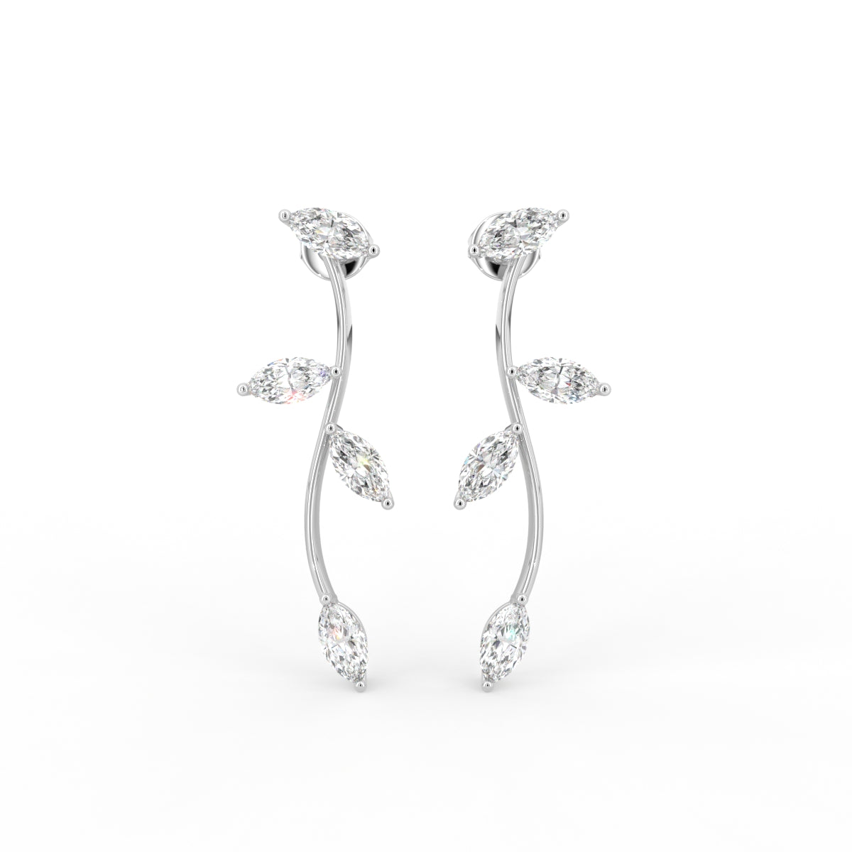 14K White Gold Marquise Leaf Diamond Drop Earrings — TOP