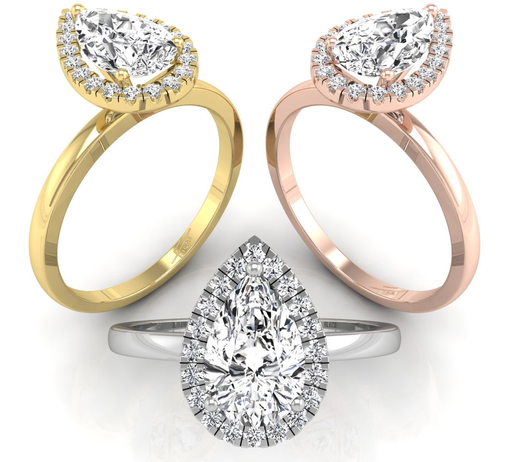 18K Halo Pear Diamond Ring — 3 COLOR