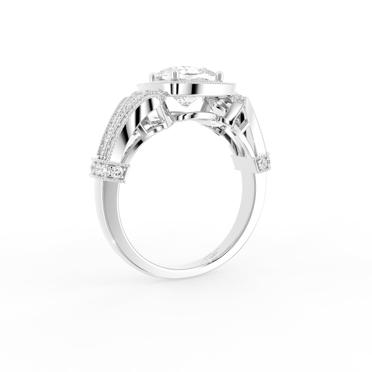 18K Bespoke Cushion Halo Diamond Ring — 3D VIEW