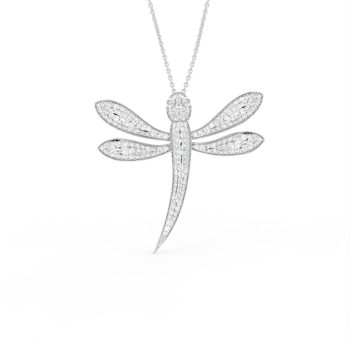 18K Dragonfly Diamond Pendant — FRONT