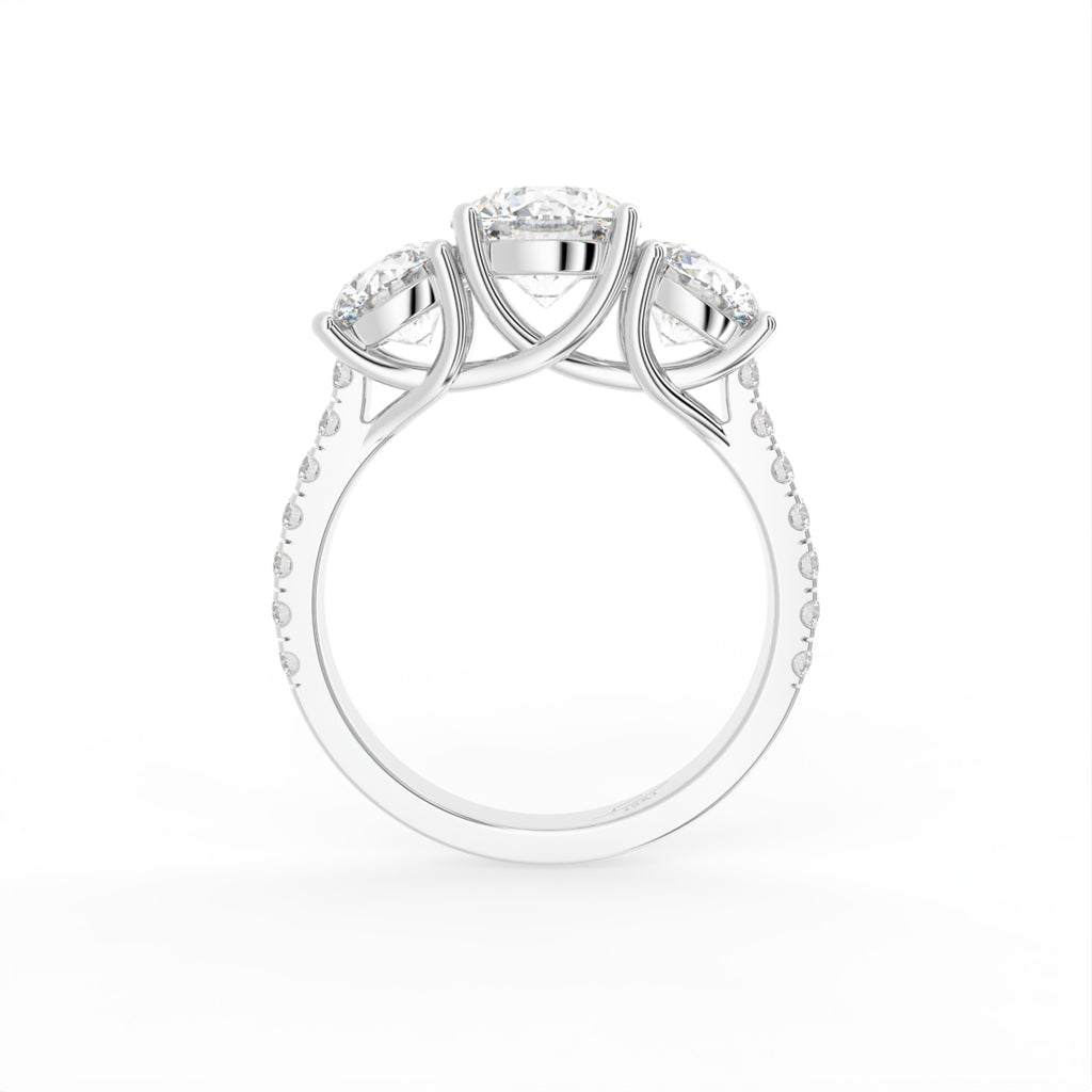18K Trilogy Round Diamond Engagement Ring — FRONT