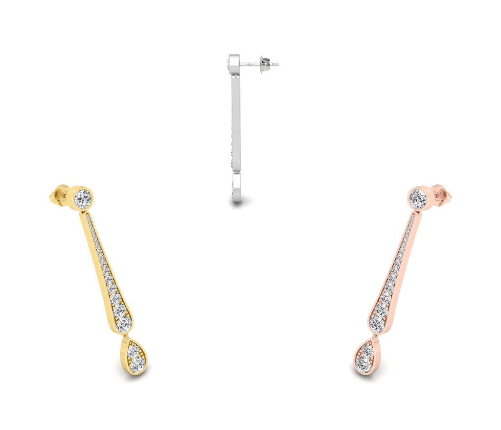 18K Round Pear Drop Diamond Earrings — 3 COLOR