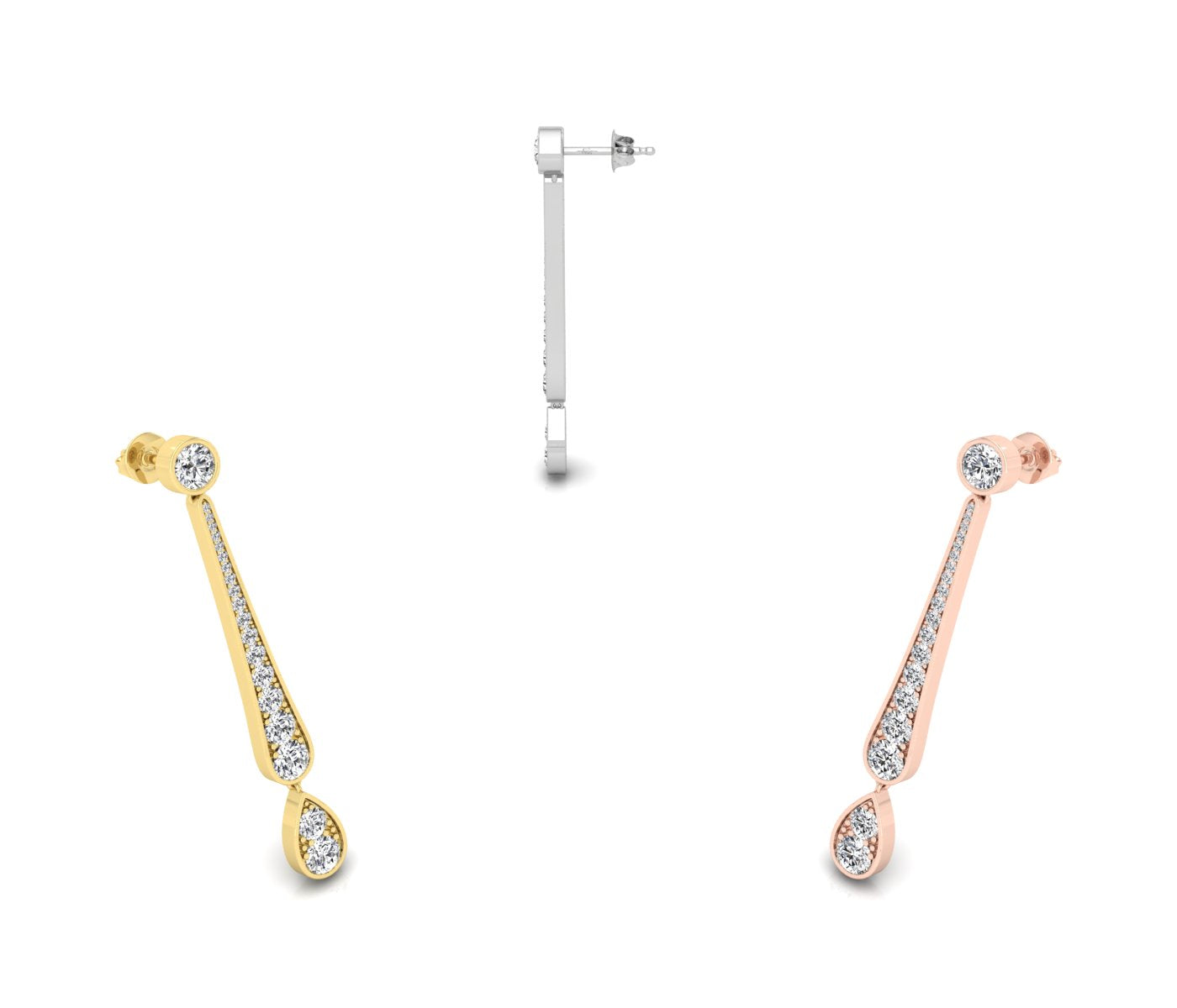18K Round Pear Drop Diamond Earrings — 3 COLOR