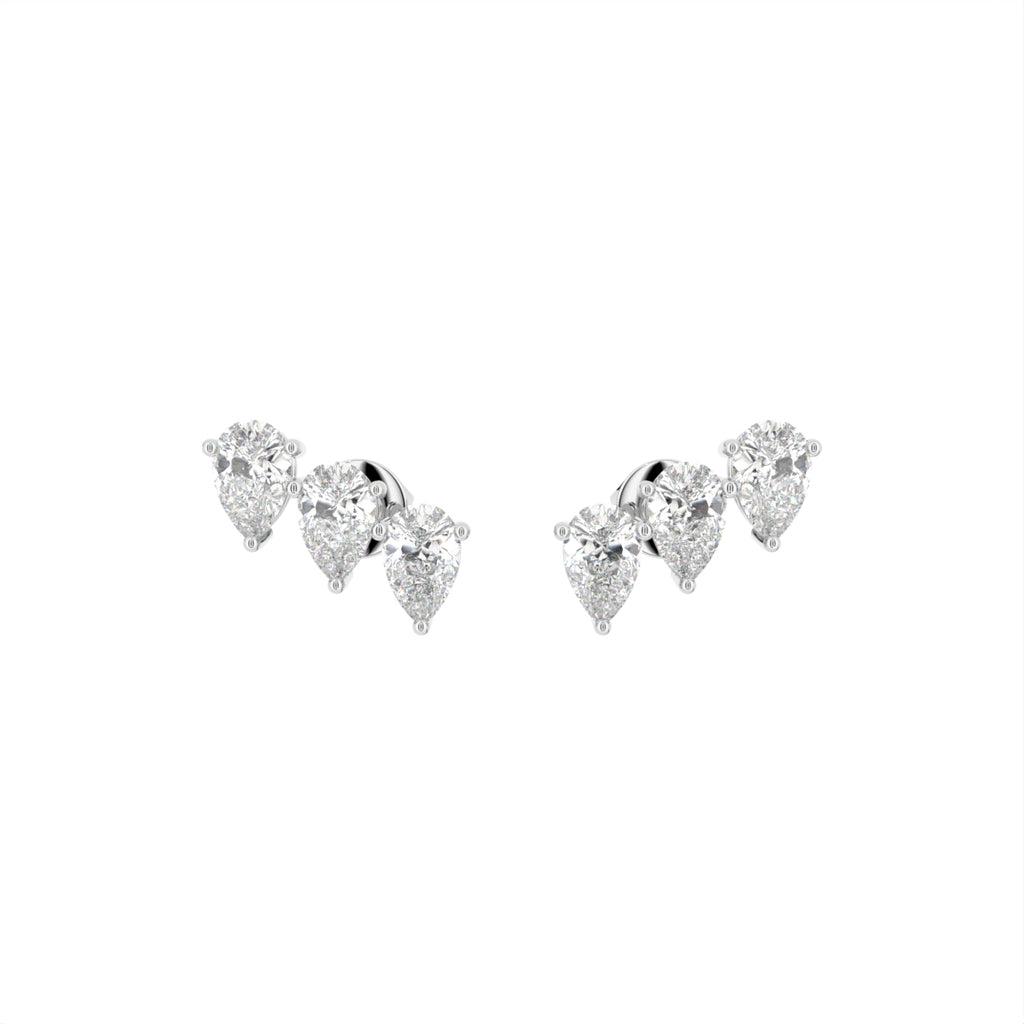 18K White Gold Pear Diamond Climber Earrings — TOP