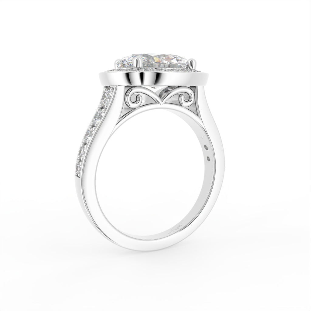 vimg:Z00226|18K Halo Oval Diamond Solitaire Ring — 3D VIEW