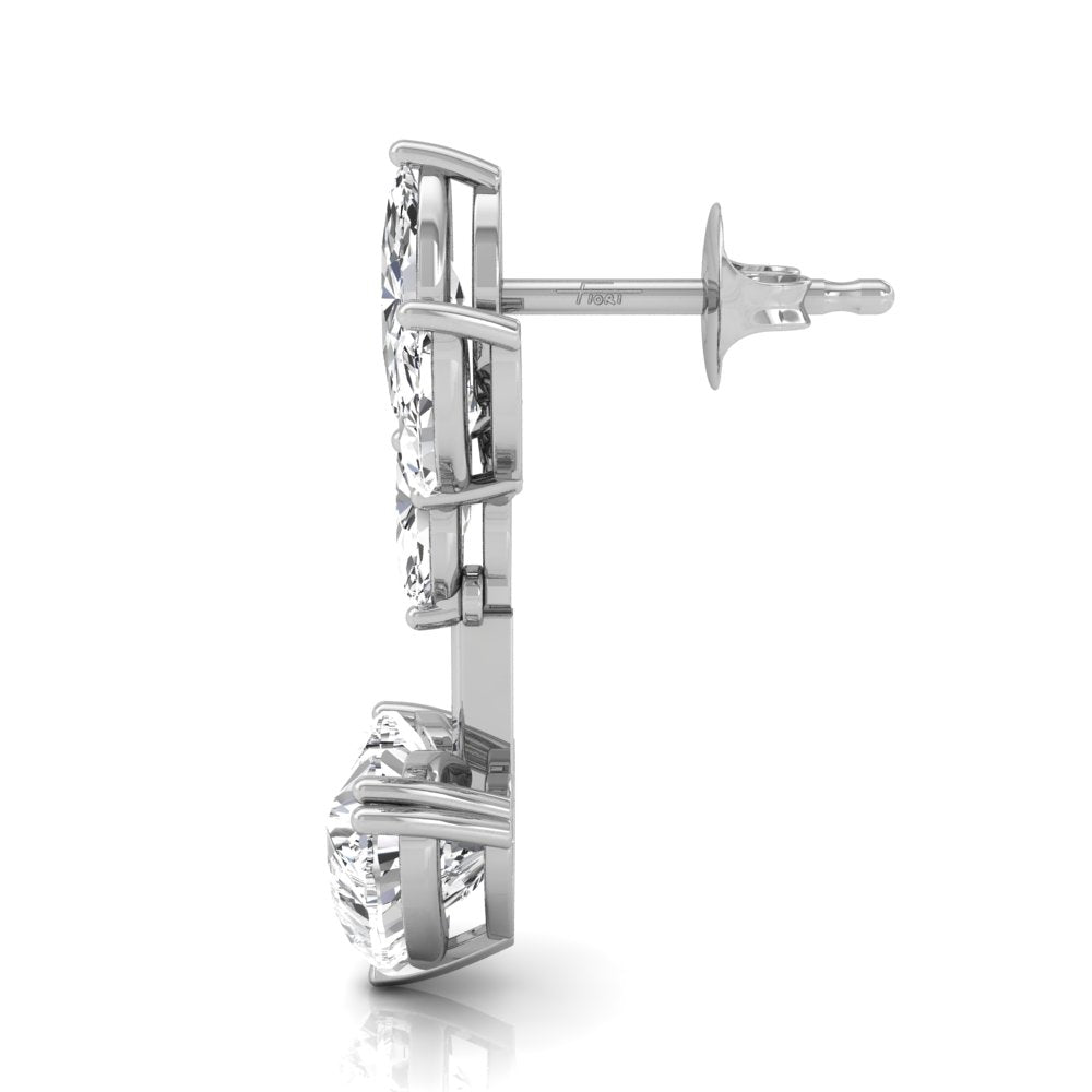 18K White Gold Heart Marquise Diamond Drop Earrings — SIDE VIEW