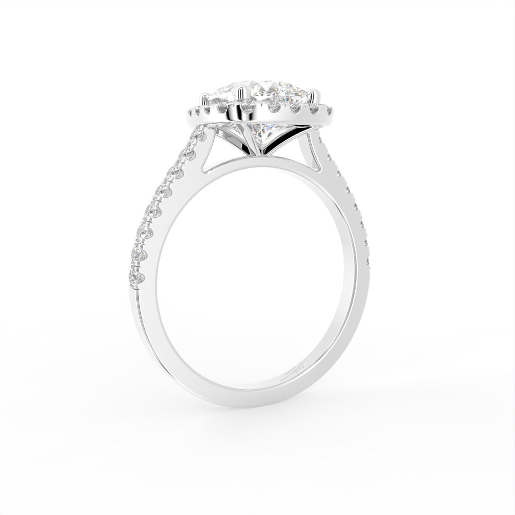 18K White Gold Halo Asscher Diamond Ring — 3D VIEW