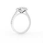 18K White Gold Halo Asscher Diamond Ring — 3D VIEW