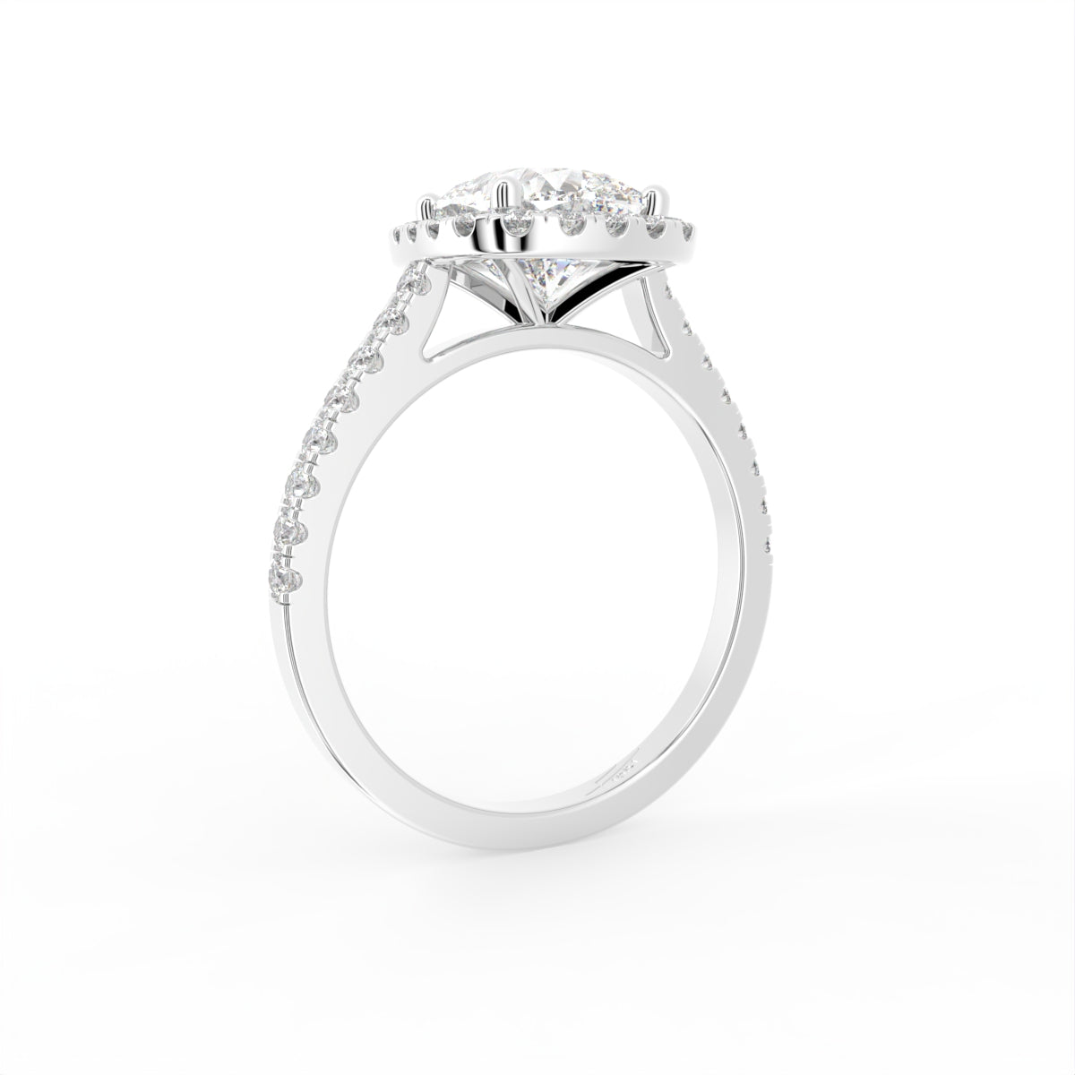 18K White Gold Halo Asscher Diamond Ring — 3D VIEW