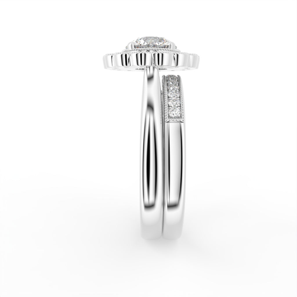 18K White Gold Halo Round Diamond Engagement Ring — SIDE