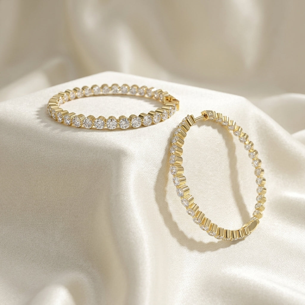 14K Round Diamond Hoop Earrings