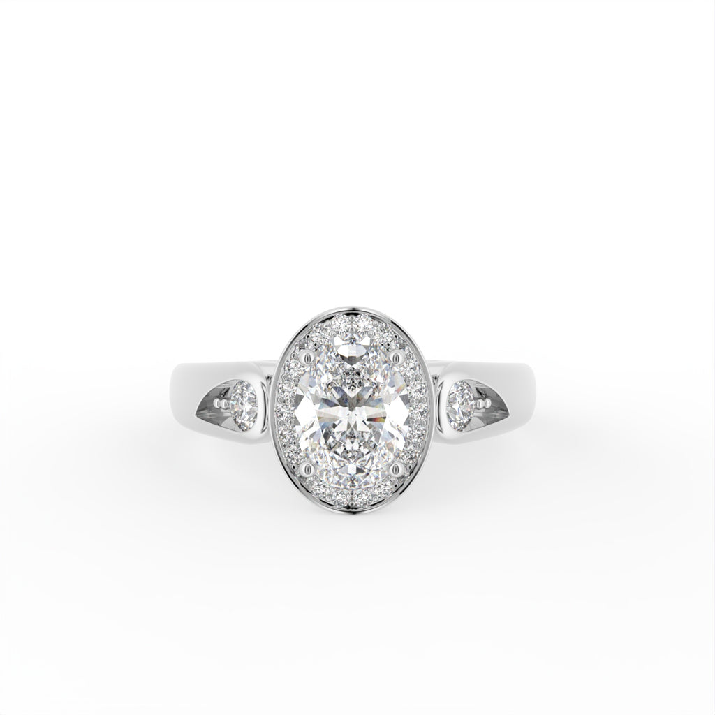 14K White Gold Halo Oval Diamond Ring — TOP