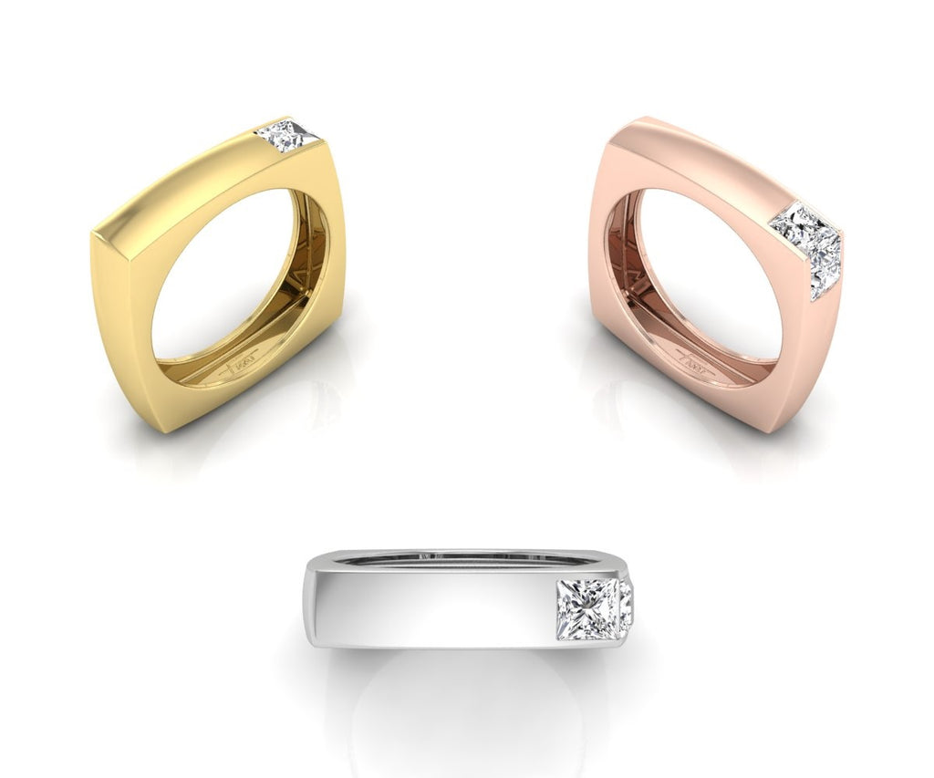 14K White Gold Princess Diamond Ring — 3 COLOR