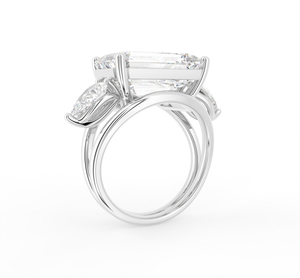 18K Trilogy Emerald Diamond Ring — 3D VIEW