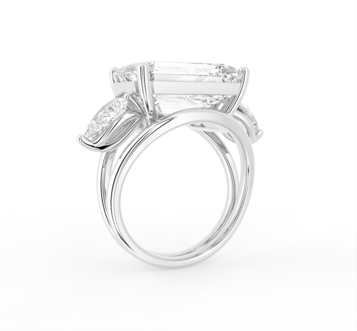 18K Trilogy Emerald Diamond Ring — 3D VIEW
