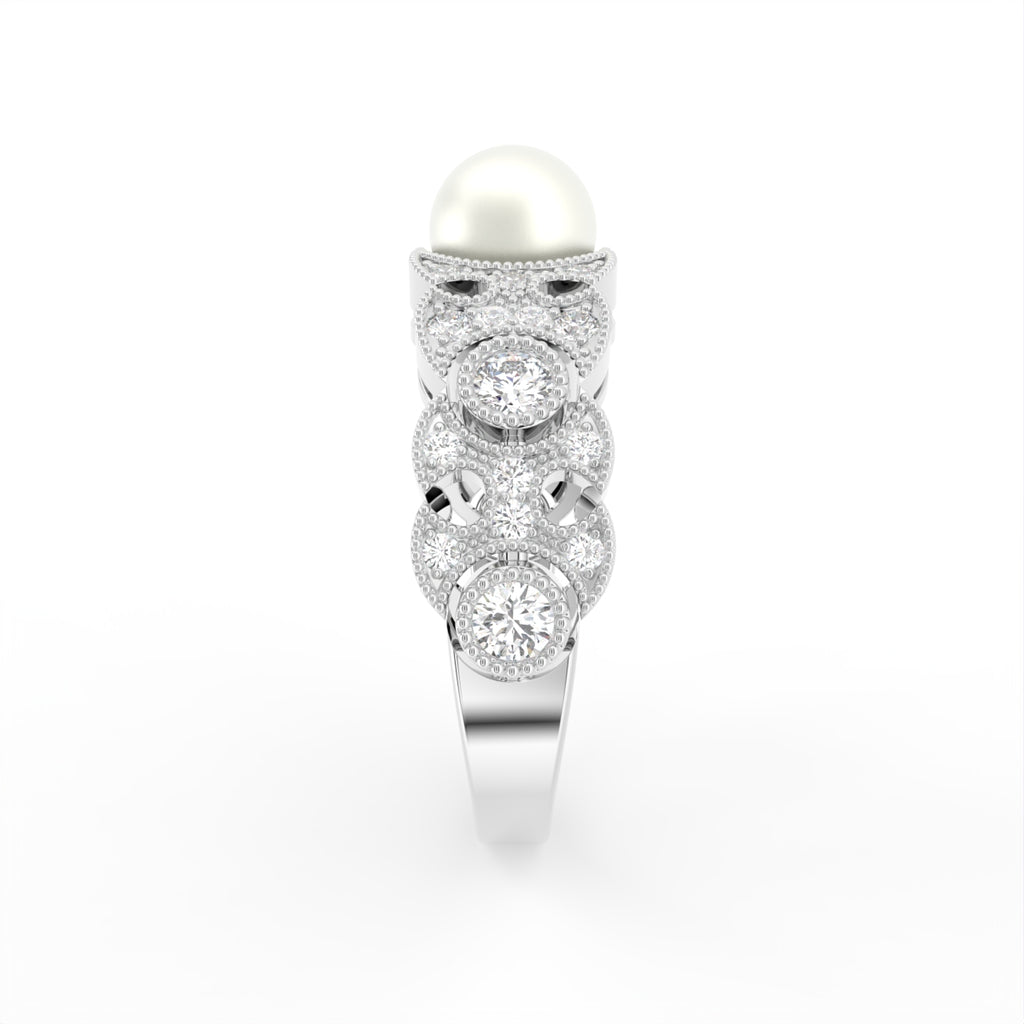 18K Pearl Diamond Ring — SIDE
